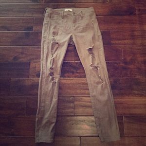 Olive Green Distressed Jeans